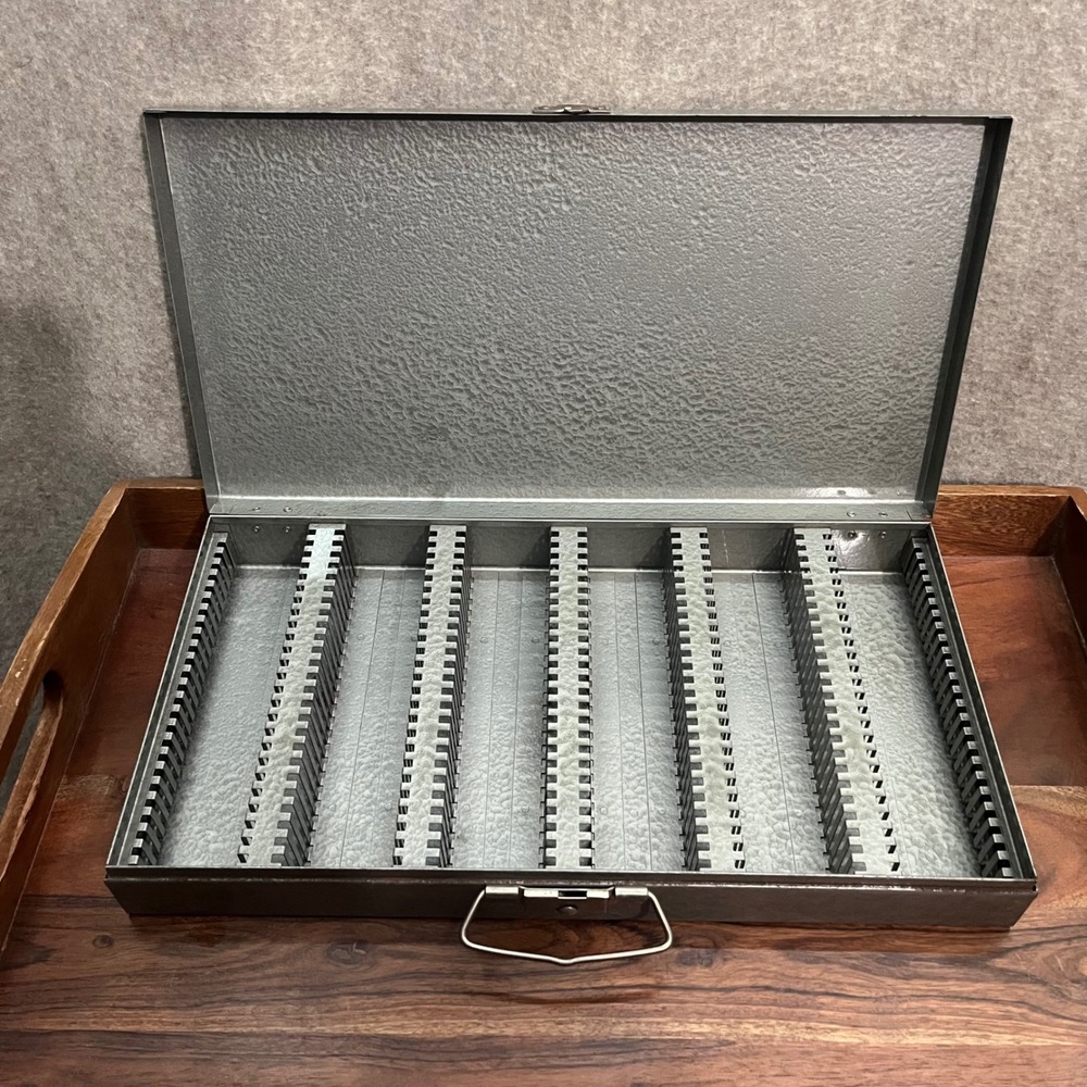 Vintage Metal Slide Storage Case Organizer 2x2 Silver 150 Slots Coin Holder